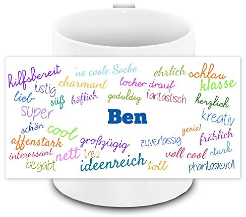Tasse mit Namen Ben und positiven Eigenschaften in Schreibschrift, weiss | Freundschafts-Tasse - Namens-Tasse