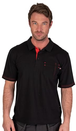 Lee Cooper LCTS011 Men's Classic Workwear Pique Collared Cotton Polo Shirt, Black, XL