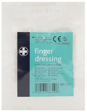 Reliance Medical Small Finger Dressing with Adhesive Fixing, Peelable Tab, Sticky Patch, Stretch Bandage and Adhesive Strip Tab, 3.5 cm, Full-Length Protection, (10 Pieces)
