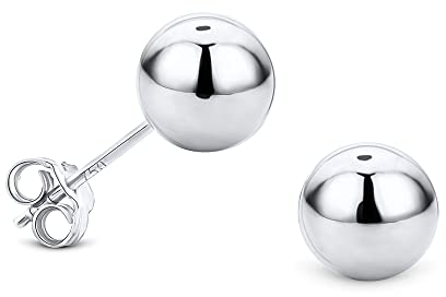 Miore Schmuck Damen Ohrstecker glänzende Kugel Ohrringe aus Weißgold 18 Karat 750 Gold- 7 X 7 mm - Schmetterlingsverschluss
