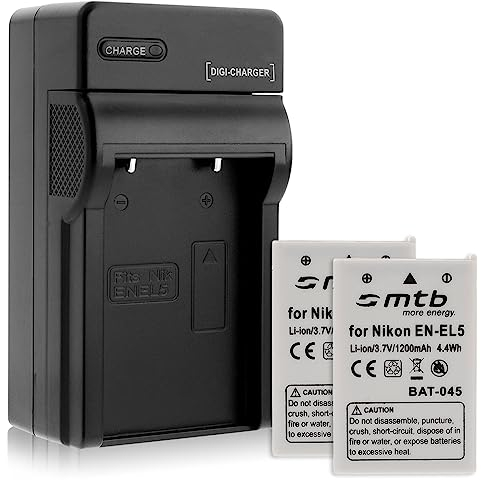 2 Batteries + Chargeur Compatible avec Nikon en-EL5 / Coolpix P3 P4 P500 P510 P520 P5000 P6000 / S10... - Voir descriptif