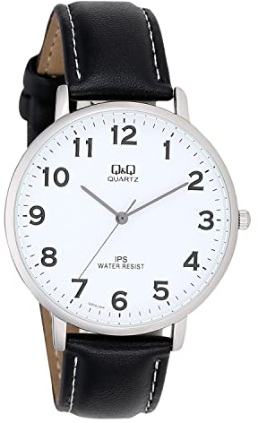 Q&Q Herren-Uhr Kunstleder Dornschließe rund Analog Quarz QZ00J304Y