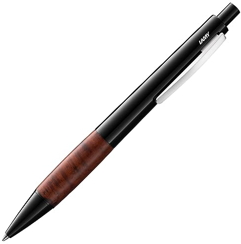 LAMY accent Kugelschreiber 298 – Kuli mit schwarzem Brilliant Lack-Finish und austauschbarem Schwarz-Bruyére Holzgriffstück – Mit Großraummine – Strichbreite M, 12 x 12 x 139 mm