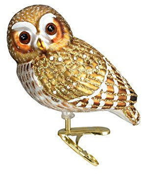 Old World Christmas Eulen Glas geblasene Ornamente für Weihnachtsbaum Pygmy Owl, Weiß, 3¼