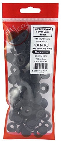 TIMCO Large Hinged Caps to fit 5.0 to 6.0 Screw-Black-(Bag 50) -LHCCBLACKP, Set of 50 Pieces
