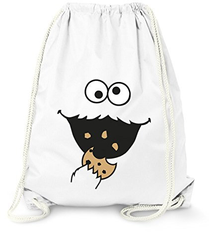 MoonWorks Turnbeutel Gym Bag Sack Witzig - Lustiges Cookie Fressendes Kekse Monster Gesicht Blau weiß unisize