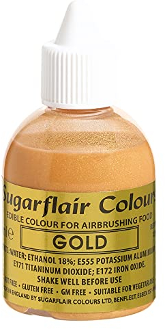 Sugarflair Gold Metallic Glitter Edible Airbrush Colour - Edible Food Colouring Airbrush Paint for Cakes, Cupcakes, Icing and Cake Decorations - 60ml