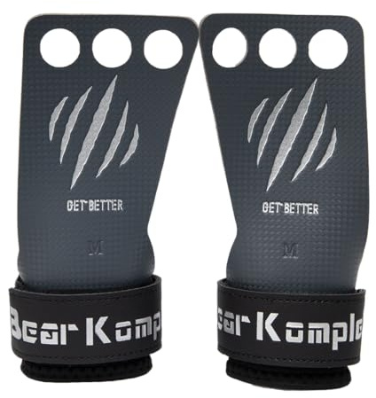 Bear KompleX 3-Loch Carbon Hand Grips für Gymnastik, Crossfit, Klimmzüge & Gewichtheben - Pull Up Grips für mehr Komfort & perfekten Halt - idealer Handschutz vor Rissen & Blasen - Damen & Herren
