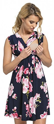 Zeta Ville - Maternité Robe trapèze de Grossesse d'allaitement - Femme - 808c (Marine avec de Fleurs, 36, S)