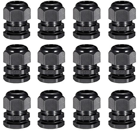 sourcing map 12Pcs M25 Cable Gland Waterproof Connector Plastic Wire Glands Joints Black for 8mm-16mm Dia Wires