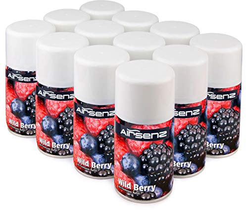 AIRSENZ Air Freshener Aerosol Refill Cans - Automatic Spray Dispenser Refills - 12 x 270ml Cans (Wild Berry)