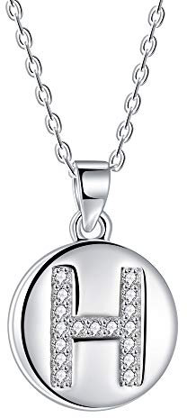 J.Endéar Buchstabe Kette 925 Sterling Silber Brief Initial H Disc Anhänger Halskette für Frauen Freundschaft 40 + 5cm einstellbar