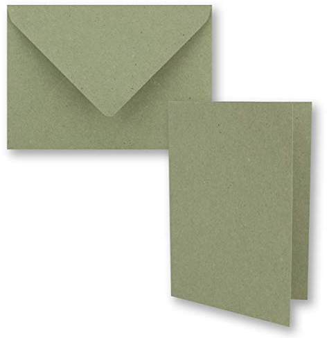 10x grünes Vintage Kraftpapier Falt-Karten Set mit Umschlägen DIN A6-10,5 x 14,8 cm - Grün - Recycling - Klapp-Karten - blanko