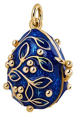 Quiges Frau Faberge-Stil Russisches Ei Anhänger Blumen Marienkäfer Blau Emaille Vergoldet Klassisch Medaillon