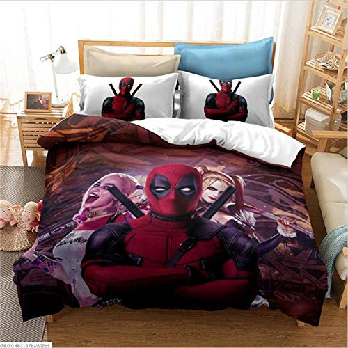 GDGM The Avengers Bettbezug Bettwäsche Set - Bettbezug Und Kissenbezug,Mikrofaser,3D Bettwäsche,Deadpool Kinderbettwäsche (A,155x220cm)