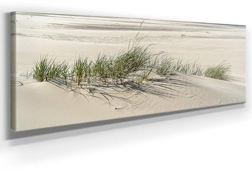 Atemberaubendes Ostsee Bild als Panorama Leinwand 150x50cm, Motiv Dünen-Gras. Ein einzigartiges XXL Wandbild als Deko für Wohnzimmer, Schlafzimmer, Küche. Aufgespannt auf Holzrahmen
