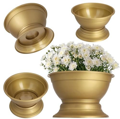 KADAX Flower Bowl con base, buccia di piantagione di plastica resistente alle intemperie, guscio a sfera per crisantemi, violace, vaso di fiori (⌀25,5 cm, oro)
