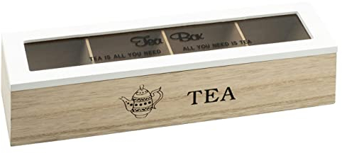 Scatola Porta Tisane in Legno, Porta Bustine The e Infusi da 4 Tea Box, Scatola Porta The