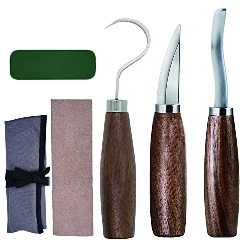DOPORA Holz Schnitzwerkzeug Set für Schnitzmesser Whittling Set Premium Holzschnitzwerkzeuge mit Lederriemen und Polierpaste - Schnitzmesser-Set für DIY-Projekte und Bildhauerei