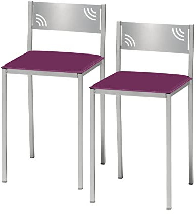 ASTIMESA Dos Taburetes de Cocina con Respaldo bajo en Polipiel Berenjena, Altura de Asiento 45 cms, TARBBJ