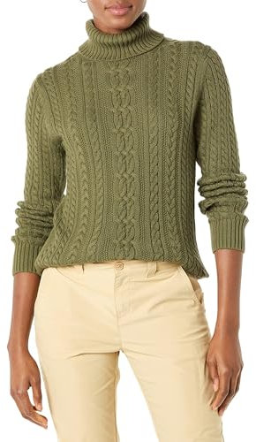 Amazon Essentials Women's Fisherman Cable Roll-Neck Jumper (Available in Plus Size), Olive, 6XL Plus