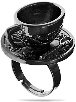 RechicGu Vintage Fairytale 3D Tea Cup Saucer Ring Party Fairy Tale Hatter Wonderland Cosplay Fancy Dress, Metal, 1