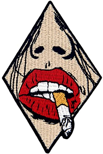 The Smoking Red Lip Woman Patch Embroidered Applique Badge Iron On Sew On Emblem