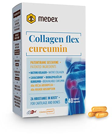Medex Collagen Flex Curcumin mit Hyaluronsäure, 40 Kapseln | Patentierte Inhaltsstoffe mit nativem Kollagen, Curcumin, Hyaluronsäure, Vitaminen und Silizium für Gelenke.