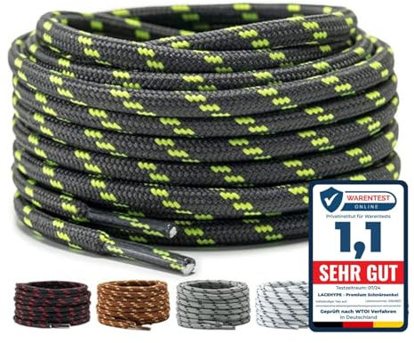 LaceHype 2 Paar - Premium Runde Schnürsenkel [ Ø4,5 mm ] Polyester für Arbeitsschuhe, Stiefel, Outdoorschuhe und Sportschuhe reißfeste Schuhbänder (Dunkelgrau/Grün, 180cm)