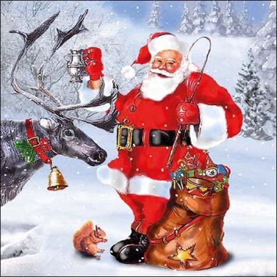 20 Servietten Weihnachtsmann und Rentier im Winterwald/Weihnachten 33 x 33