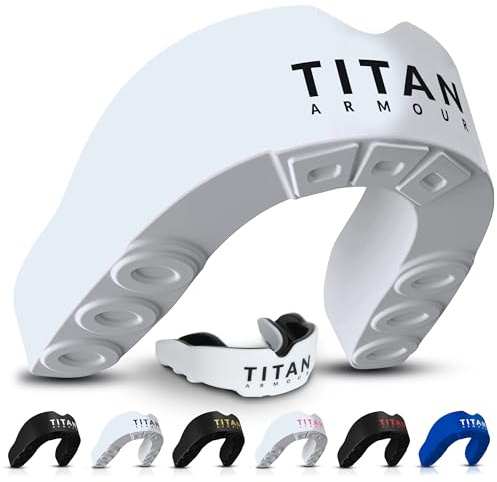 Titan Armour Gum Shield, Custom-Fit Mouth Guard for Boxing, White Junior | Dual-Layer | Case Inc | Boil & Bite Mouthguard Boxing, Rugby, Hockey & All Contact Sports | UK Brand