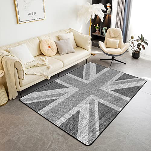 Loussiesd Tappeto con bandiera del Regno Unito, 100 x 150 cm, grigio, per soggiorno, camera da letto, decorazione geometrica, antiscivolo, tappeto