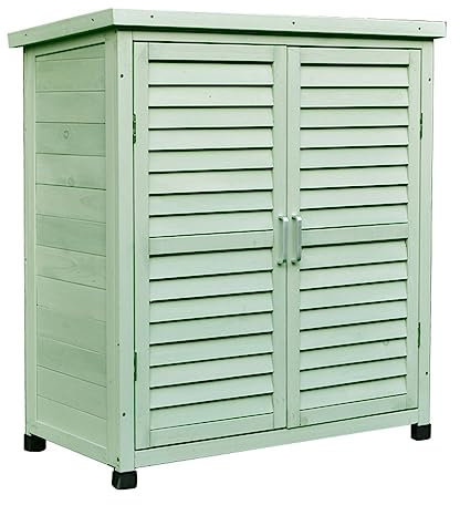 Outdoor Storage Cabinet, Double Lockable Wooden Garden Shed with 3 Shelves and Waterproof Asphalt Roof, Vertical Tall Tool Shed for Patio, Yard Lawn, Garden, Veranda, Furniture Storage ( Color : green