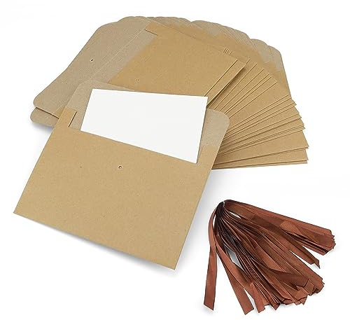 Kraftpapier Umschläge, MYLERCT 30 Stück Umweltfreundliche Retro-Briefumschläge Braun, DIY Umschläge mit Bändern und Leere Karte, Kein Kleber Erforderlich Postkarte Umschlag für Urlaubswünsche