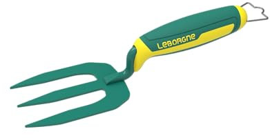 Leborgne, Fourche à Main Bi-Matière 30 cm Duopro, Outil de Jardinage Ergonomique en Acier Inoxydable et Plastique Antidérapant, Idéal pour Bêchage, Désherbage et Entretien des Plantes, Noir/Rouge