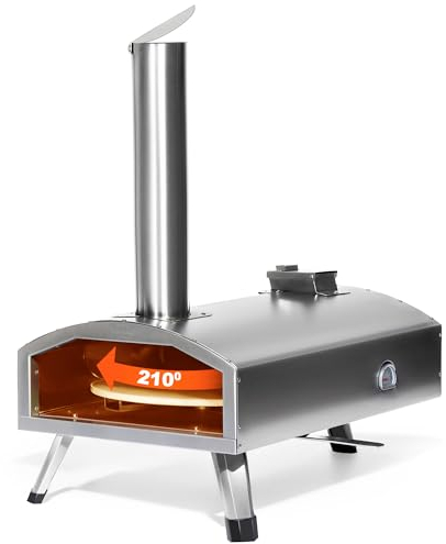 PolarcoForgeco Multi-Fuel Outdoor Pizzaofen mit drehbarem Pizzastein, 30,5 cm Holzofen & Gas Pizzaofen für draußen, tragbarer Propangas-Pizzaofen für Grill auf Hinterhof, Camping – Silber