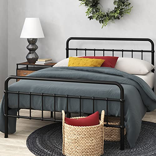 Zinus Florence Cama 90x190 cm - Altura 30 cm con almacenamiento debajo de la cama - Marco de la cama de plataforma de metal con cabecero y piecero - Negro