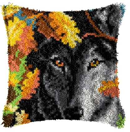 Knüpfkissen-Sets Für Erwachsene Und Anfänger, Wolf, Knüpfkissen Mit Modischem Muster, Knüpfkissen-Sets Zum Selbermachen, Kreuzstichkissen, Teppich, Hakenteppich (43 X 43 cm)