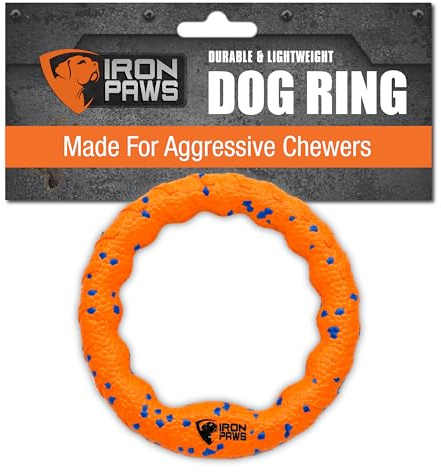 Iron Paws Indestructible Dog Ring Toy, Orange, for Tug and Fetch