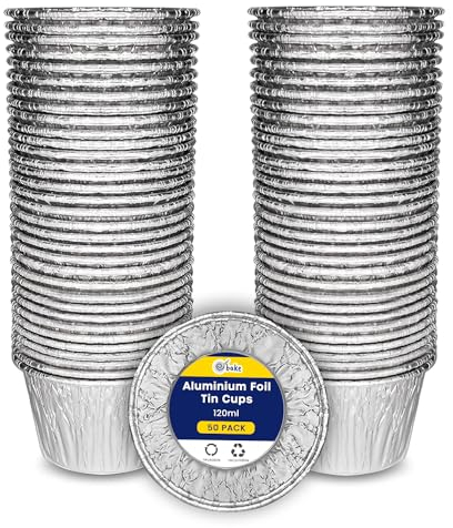 ebake Foil Pie Cases - 50 Pack Reusable Foil Cupcake Cases 120ml - Aluminium Foil Tin Cups for Airfryer - Silver Cupcake Cases for Foil Dishes and Baking Moi Moi, Muffin, Tart, and Yorkshire Pudding