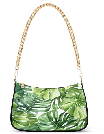 Chain Shoulder Bag for Women Monstera Leaf Plant Tote Hobo Handbag Underarm Ladies Small Crossbody Bag Zipper