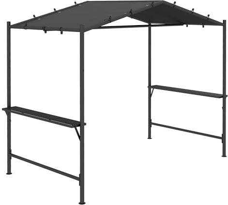 Outsunny Padiglione per barbecue, circa 3 x 1,5 m Tettoia per barbecue resistente alle intemperie Padiglione da giardino per barbecue con 2 ripiani laterali, per giardino, balcone, acciaio, grigio