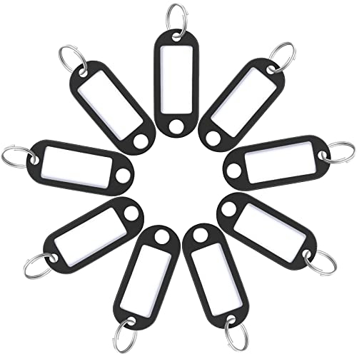 Uniclife 20 Porte Clef Etiquette en Plastique avec Anneau Fendu et Fenêtre D'étiquettes Transparents Porte Clé D'identification Inscriptibles pour Clés Bagages et Animaux de Compagnie,Noir