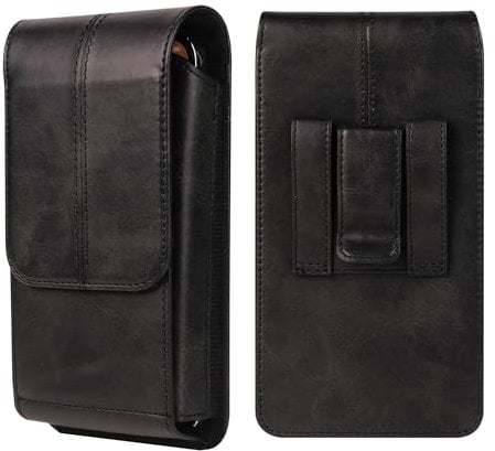 Sacoche de Ceinture pour Téléphone Portable Cuir, Sac de Clip Ceinture pour Smartphone Noir, Vertical Cuir Pochette Ceinture Étui de Transport pour Téléphone Voyage Homme Coque Sac Ceinture Clip Poche