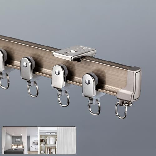 5 Meter Gardinenschiene, Vorhangschiene 1 Läufig, Gardinenschiene Gebogene Vorhangschiene Flexible, Industrial Vorhangstange Deckenmontage, Für Schiebevorhang(Color:Champagne Gold,Size:5M/16FT)