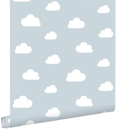 papier peint petits nuages bleu ciel bébé 53 cm x 10.05 m - ESTAhome