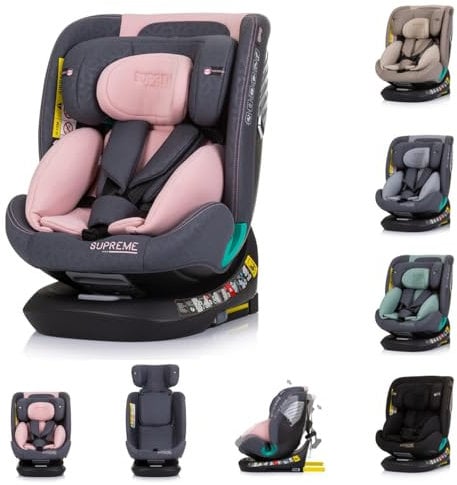 Chipolino i-Size Kindersitz Supreme (40-150 cm) verstellbar 360° drehbar Isofix, Farbe:rosa
