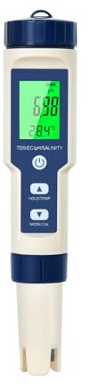 Medidor PH, Probador de Calidad del Agua 5 En 1 con Luz de Fondo, Medidor TDS/PH/EC/Salinidad/Temperatura con ATC, Medidor Sal Piscina de Resolución 0.01, para Agua Potable, Acuario, Spas, Acuarios, E