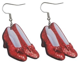 Wicked Cute Pair of Ruby Slippers Drop and Dangle Earrings with Glitter Outline for Oz Costumes