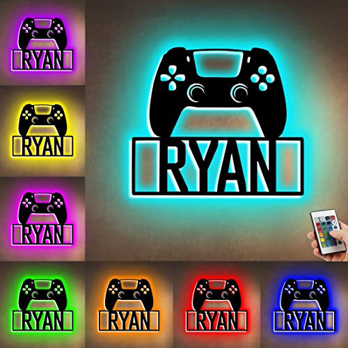Personalized Metal Game Room Game Controller Gaming Neon wall Light, Custom Game Tag Name Neon Light Sign, Gamepad Shaped LED Night Light, Game Gifts for Game Zone Party Kids Boy's room